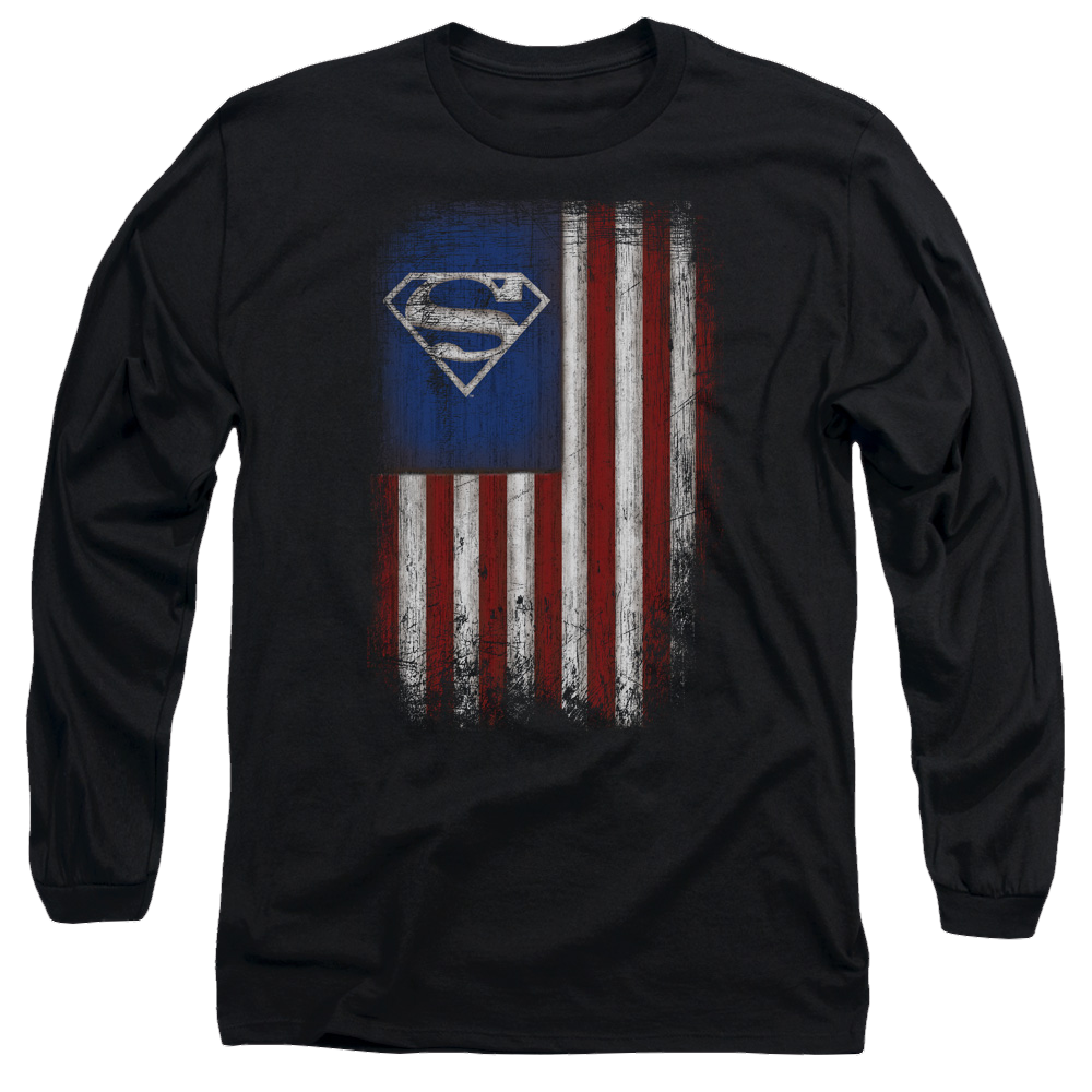 Superman Old Glory Shield - Men's Long Sleeve T-Shirt Men's Long Sleeve T-Shirt Superman   