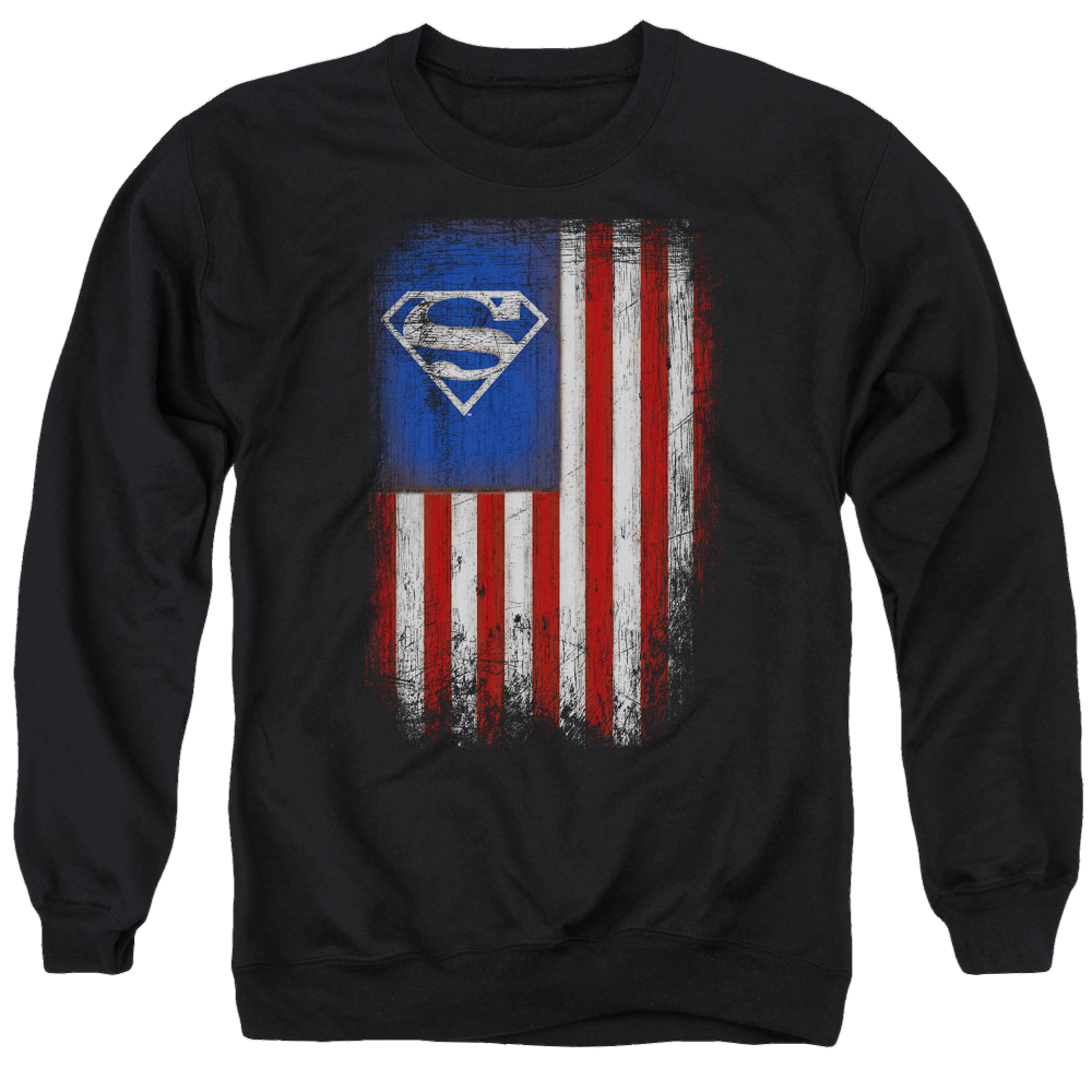 Superman Old Glory Shield - Men's Crewneck Sweatshirt Men's Crewneck Sweatshirt Superman   