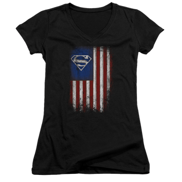 Superman Old Glory Shield - Juniors V-Neck T-Shirt Juniors V-Neck T-Shirt Superman   