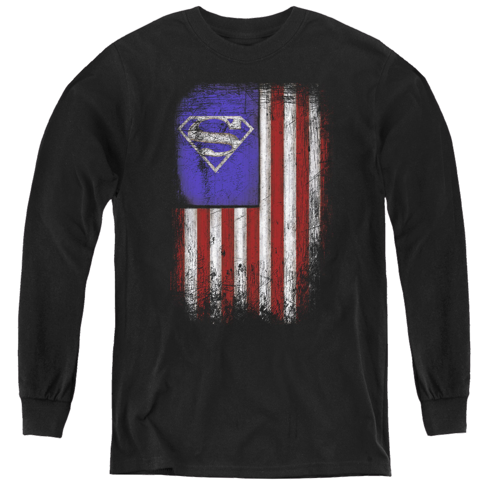 Superman Old Glory Shield - Youth Long Sleeve T-Shirt Youth Long Sleeve T-Shirt Superman   