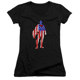 Superman Flag Silhouette - Juniors V-Neck T-Shirt Juniors V-Neck T-Shirt Superman   