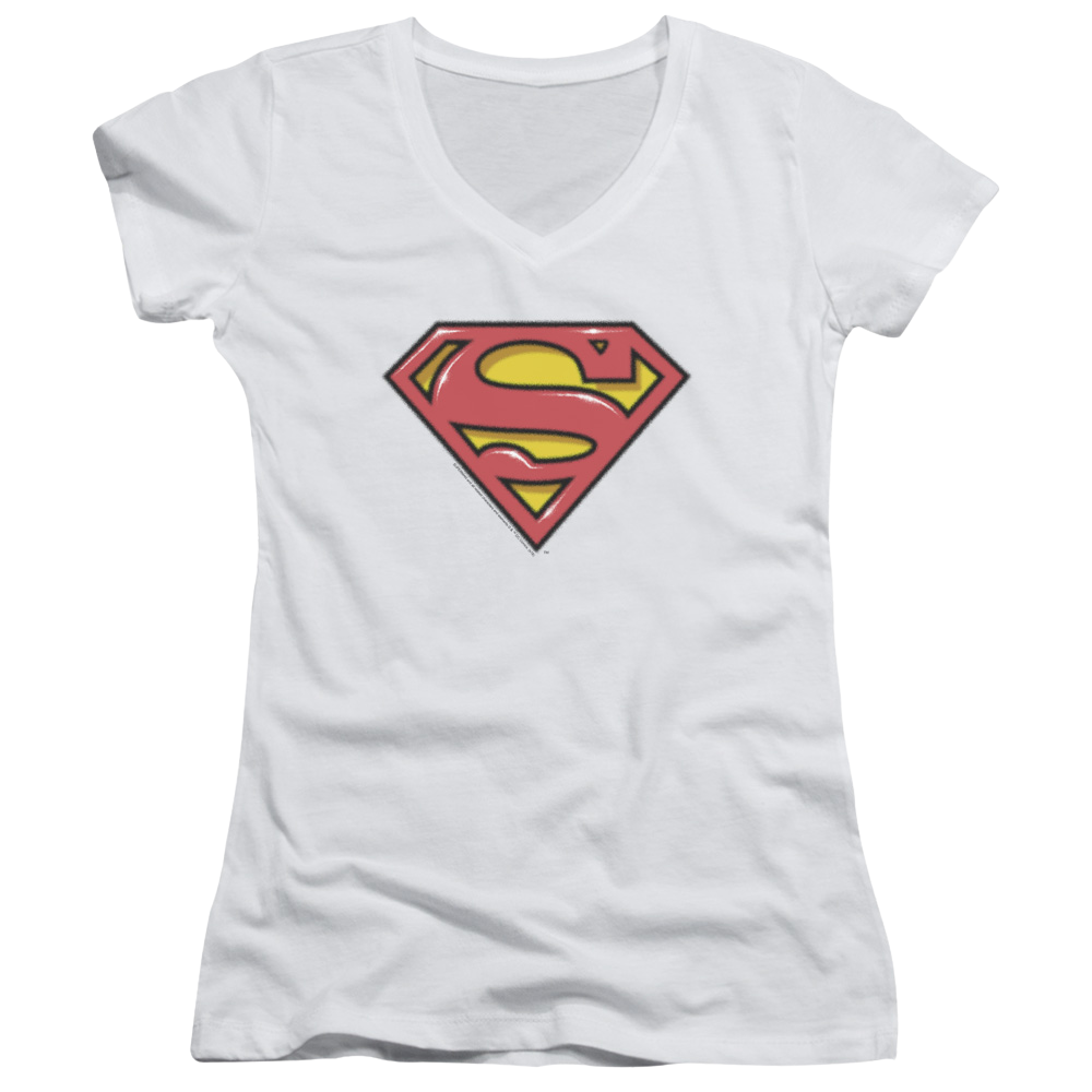 Superman Airbrush Shield - Juniors V-Neck T-Shirt Juniors V-Neck T-Shirt Superman   