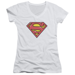 Superman Airbrush Shield - Juniors V-Neck T-Shirt Juniors V-Neck T-Shirt Superman   