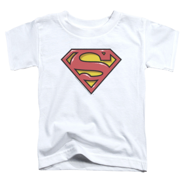 White toddler t-shirt with Superman Airbrush Shield graphic