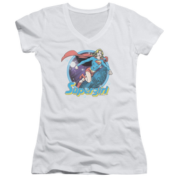 Superman Supergirl Airbrush - Juniors V-Neck T-Shirt Juniors V-Neck T-Shirt Superman   
