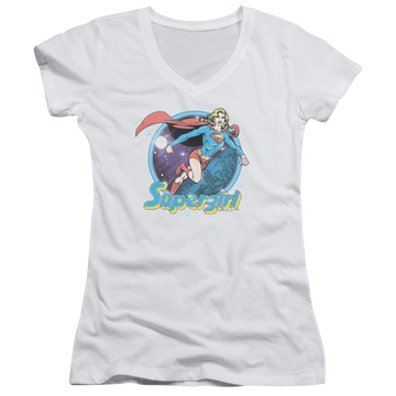 Superman Supergirl Airbrush - Juniors V-Neck T-Shirt Juniors V-Neck T-Shirt Superman   