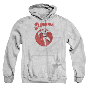 Athletic heather pullover hoodie with Superman Vintage Sphere graphic