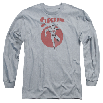 Athletic heather men's long sleeve t-shirt with Superman Vintage Sphere graphic