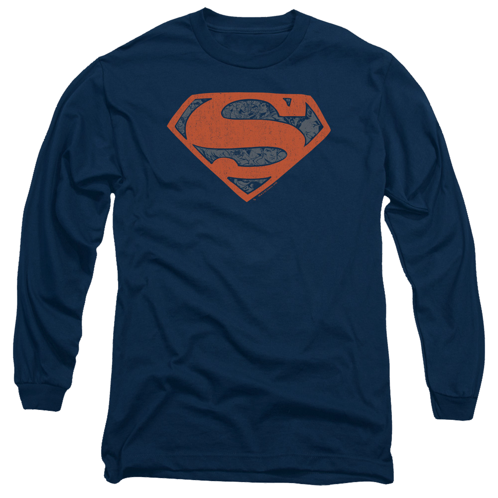 Superman Vintage Shield Collage - Men's Long Sleeve T-Shirt Men's Long Sleeve T-Shirt Superman   