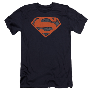 Navy men's premium slim fit t-shirt with Superman Vintage Shield Collage graphic
