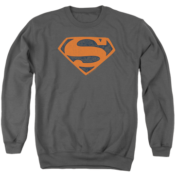 Charcoal men's crewneck sweatshirt with Superman Vintage Shield Collage graphic