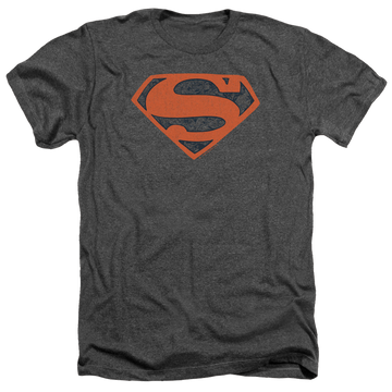 Charcoal men's heather t-shirt with Superman Vintage Shield Collage graphic