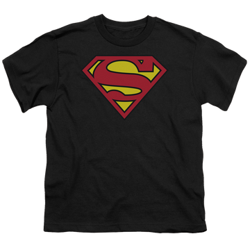 Black youth t-shirt for ages 8 to 12 with Superman Classic Logo graphic