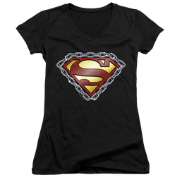 Superman Chained Shield - Juniors V-Neck T-Shirt Juniors V-Neck T-Shirt Superman   