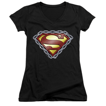 Superman Chained Shield - Juniors V-Neck T-Shirt Juniors V-Neck T-Shirt Superman   