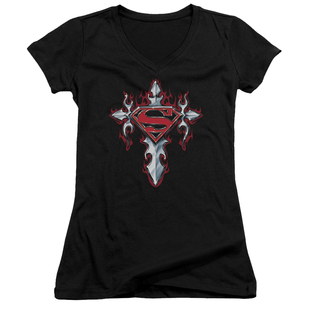 Superman Gothic Steel Logo - Juniors V-Neck T-Shirt Juniors V-Neck T-Shirt Superman   