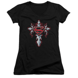 Superman Gothic Steel Logo - Juniors V-Neck T-Shirt Juniors V-Neck T-Shirt Superman   