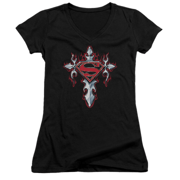 Superman Gothic Steel Logo - Juniors V-Neck T-Shirt Juniors V-Neck T-Shirt Superman   
