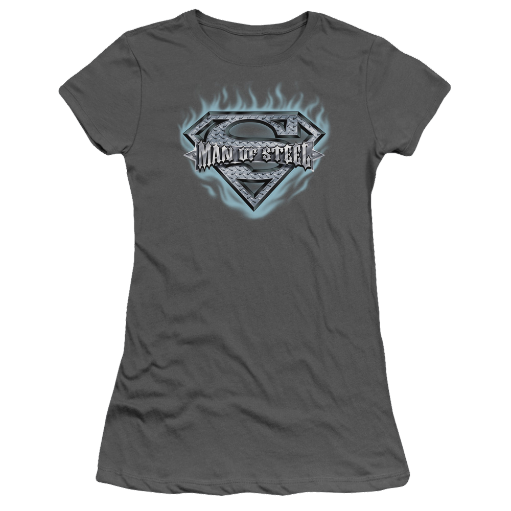 Superman Man Of Steel Shield - Juniors T-Shirt Juniors T-Shirt Superman   