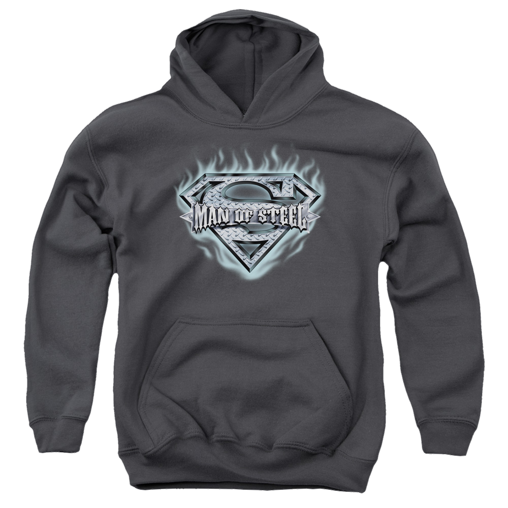 Superman Man Of Steel Shield - Youth Hoodie Youth Hoodie (Ages 8-12) Superman   
