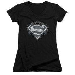 Superman Biker Metal - Juniors V-Neck T-Shirt Juniors V-Neck T-Shirt Superman   