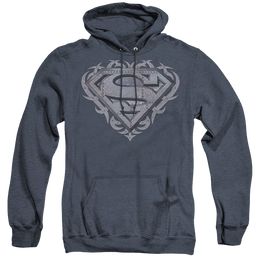 Superman Tribal Steel Shield - Heather Pullover Hoodie Heather Pullover Hoodie Superman   