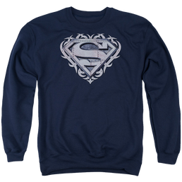 Superman Tribal Steel Shield - Men's Crewneck Sweatshirt Men's Crewneck Sweatshirt Superman   