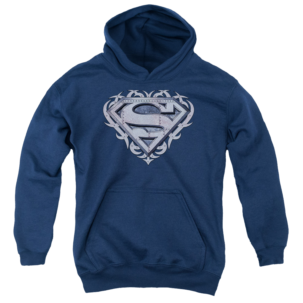 Superman Tribal Steel Shield - Youth Hoodie Youth Hoodie (Ages 8-12) Superman   