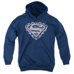 Superman Tribal Steel Shield - Youth Hoodie Youth Hoodie (Ages 8-12) Superman   