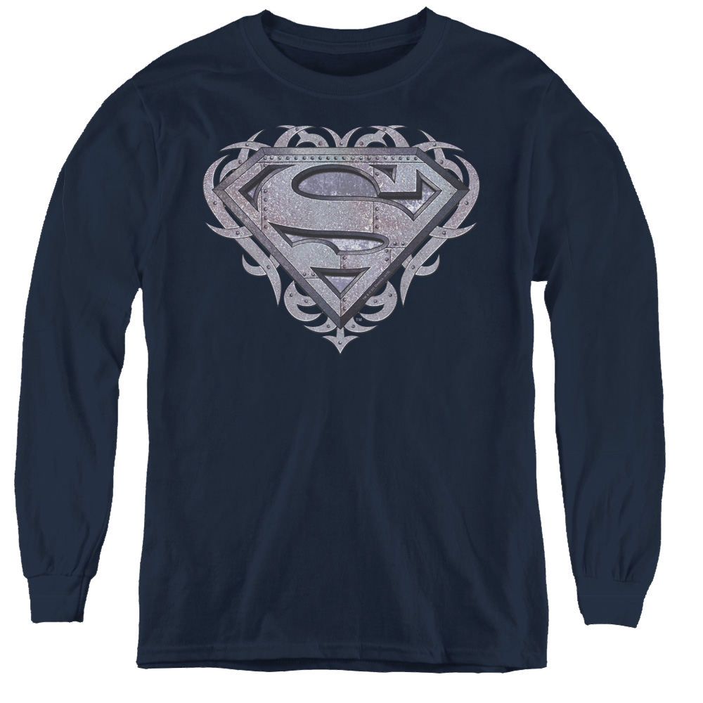 Superman Tribal Steel Shield - Youth Long Sleeve T-Shirt Youth Long Sleeve T-Shirt Superman   