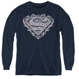 Superman Tribal Steel Shield - Youth Long Sleeve T-Shirt Youth Long Sleeve T-Shirt Superman   