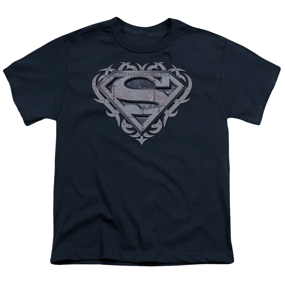 Superman Tribal Steel Shield - Youth T-Shirt Youth T-Shirt (Ages 8-12) Superman   