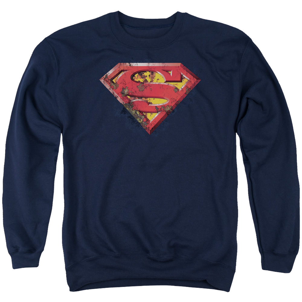 Superman Rusted Shield - Men's Crewneck Sweatshirt Men's Crewneck Sweatshirt Superman   