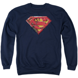 Superman Rusted Shield - Men's Crewneck Sweatshirt Men's Crewneck Sweatshirt Superman   