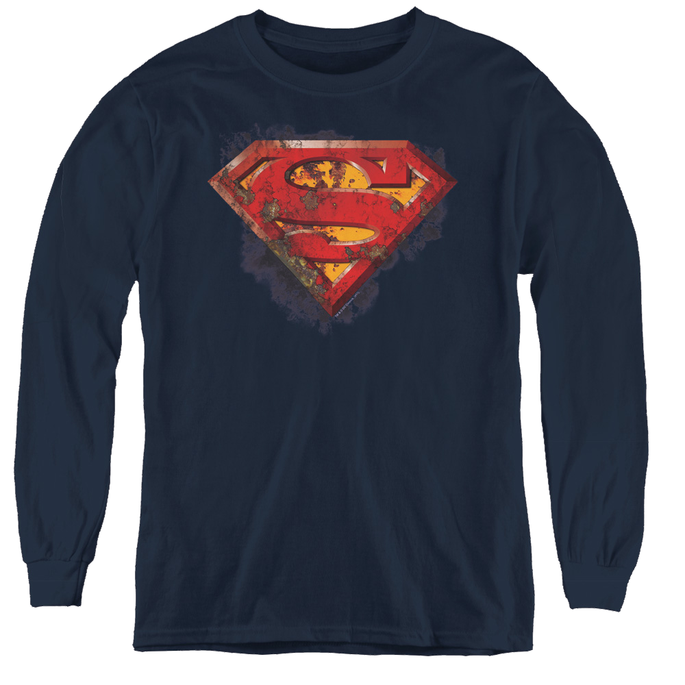 Superman Rusted Shield - Youth Long Sleeve T-Shirt Youth Long Sleeve T-Shirt Superman   