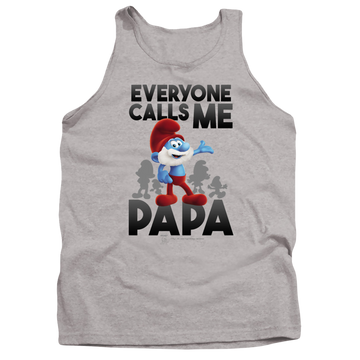 Athletic heather men's tank with The Smurfs Call Me Papa Smurf graphic