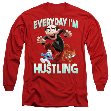 Red men's long sleeve t-shirt with The Smurfs Gargamel graphic