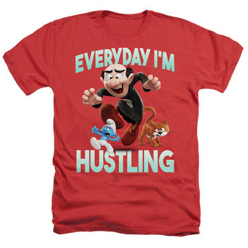 Red men's heather t-shirt with The Smurfs Gargamel graphic