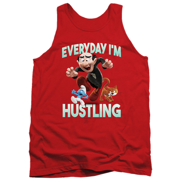 Red men's tank with The Smurfs Gargamel graphic