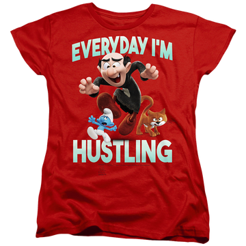 Red women's t-shirt with The Smurfs Gargamel graphic