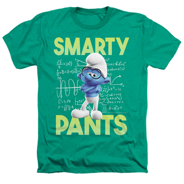 Kelly green men's heather t-shirt with The Smurfs Brainy graphic