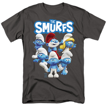 Charcoal men's regular fit t-shirt with The Smurfs Group Shot graphic