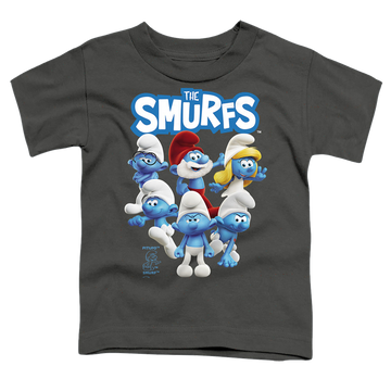 Charcoal toddler t-shirt with The Smurfs Group Shot graphic