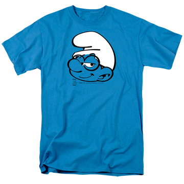 Turquoise men's regular fit t-shirt with The Smurfs Brainy Smurf Head graphic