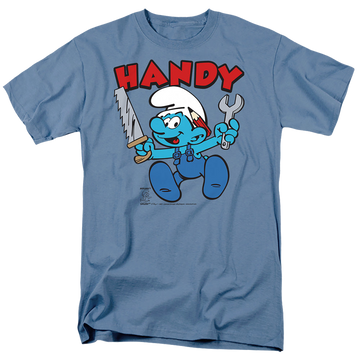 Carolina blue men's regular fit t-shirt with The Smurfs Handy graphic