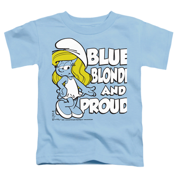 Light blue toddler t-shirt with The Smurfs Blue, Blonde And Proud graphic