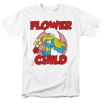 White men's regular fit t-shirt with The Smurfs Flower Child graphic