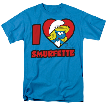 Turquoise men's regular fit t-shirt with The Smurfs I Love Smurfette graphic