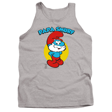 Athletic heather men's tank with The Smurfs Papa Smurf graphic