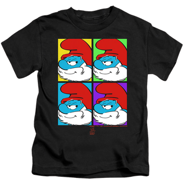 Black kid's t-shirt for ages 4 to 7 with The Smurfs Tiles graphic